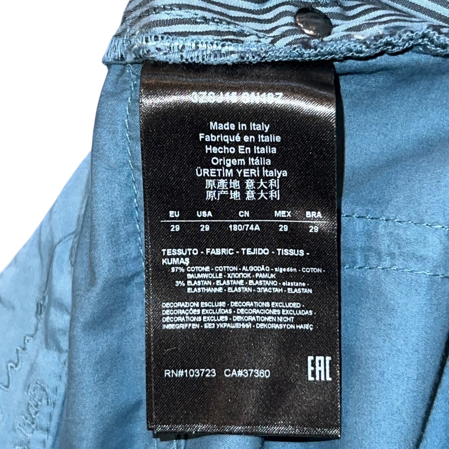 RRP$1150［new］ GIORGIO ARMANI Ash emerald green Cotton 5pockets pants 29