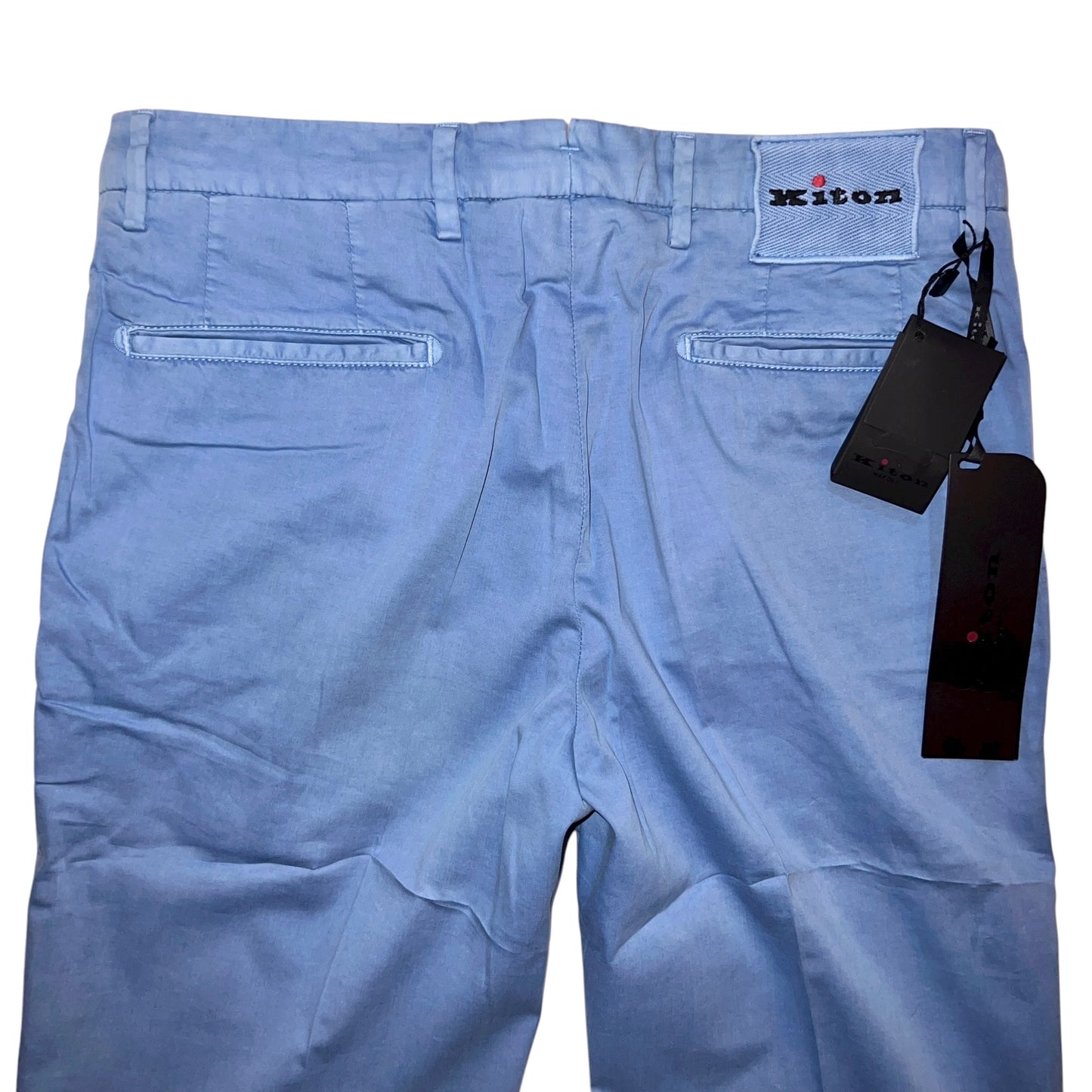 22万 新品 Kiton 総手縫い シルク スカイブルー チノ パンツ 32