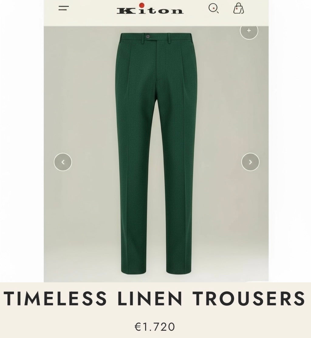 27万 新品 Kiton 総手縫い グリーン コットンリネン 5ポケット パンツ