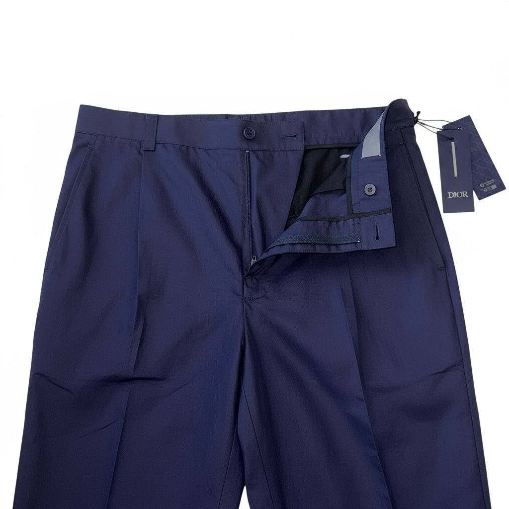 RRP$2500［new］ DIOR Silk Cotton Leather Pants DeepBlue 50