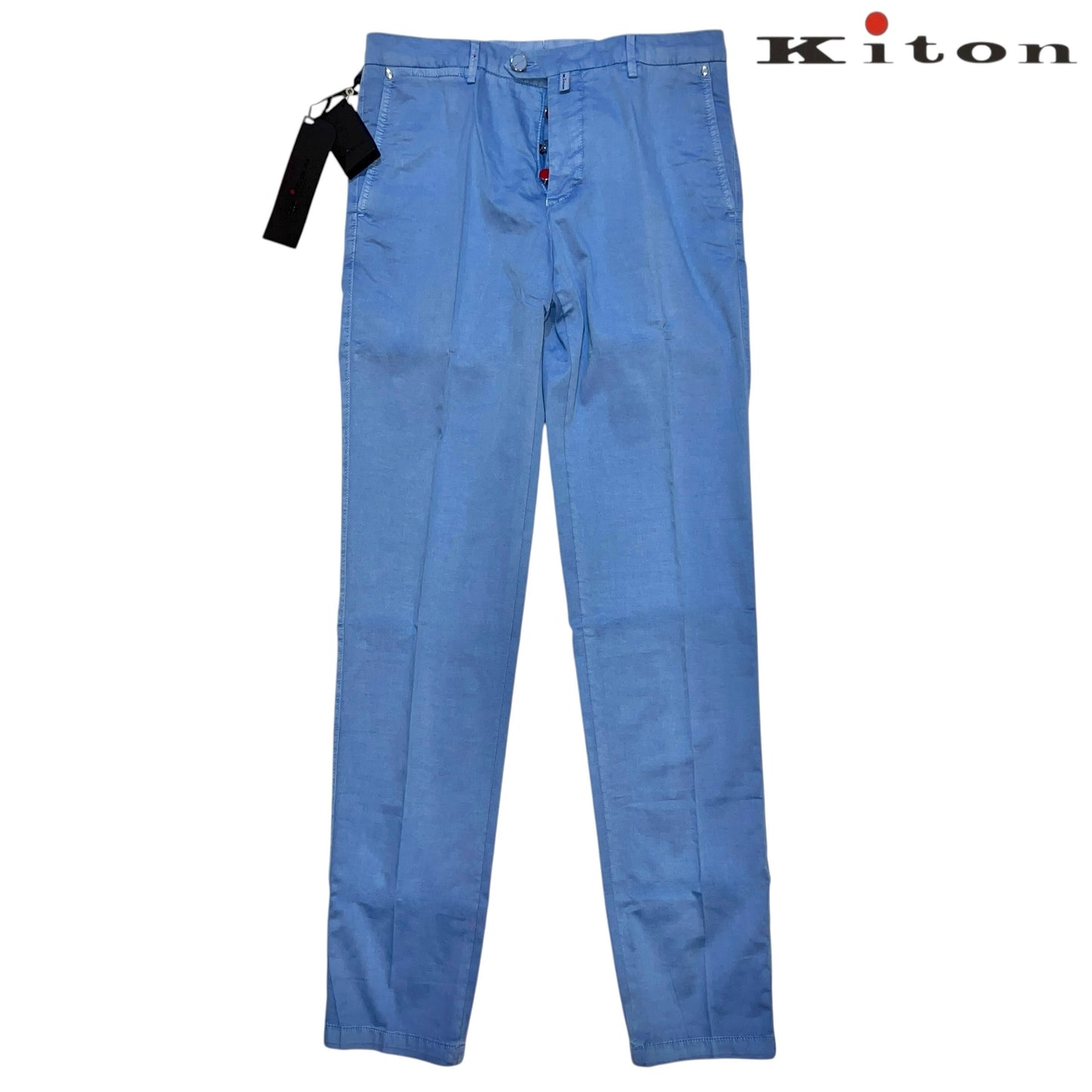 22万 新品 Kiton 総手縫い シルク スカイブルー チノ パンツ 32