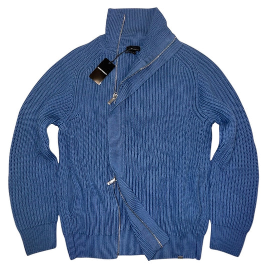15万 EMPORIO ARMANI 厚手 Zip ニット ブルゾン ターコイズ