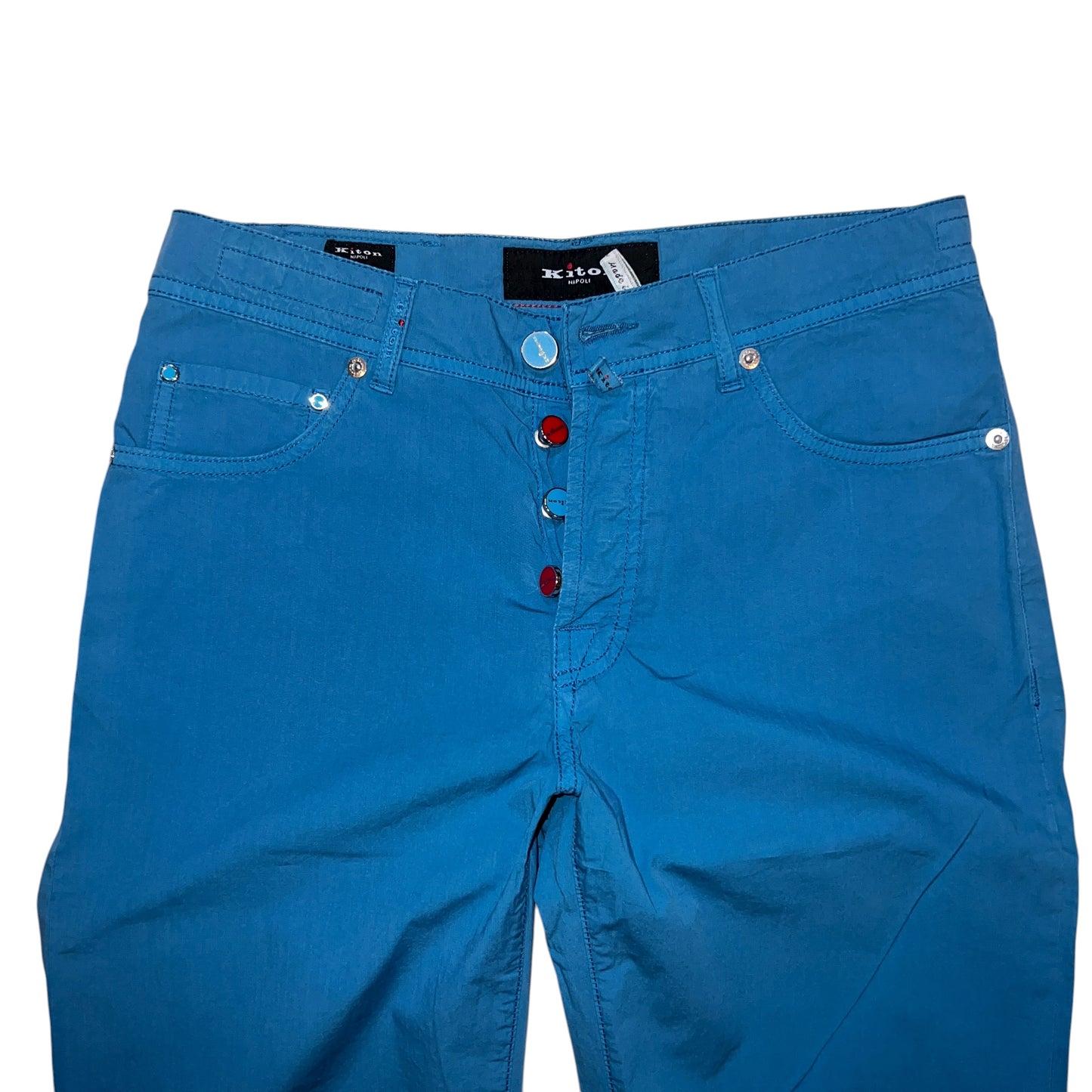 19万 新品 Kiton 総手縫い ブルーペトロレウム 5ポケット パンツ 32