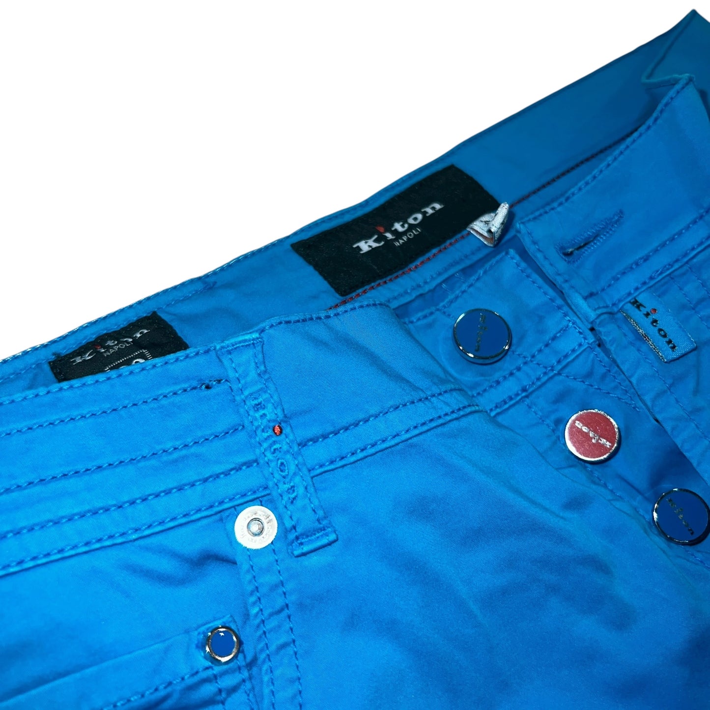 19万 新品 Kiton 総手縫い スカイブルー 5ポケット パンツ 32