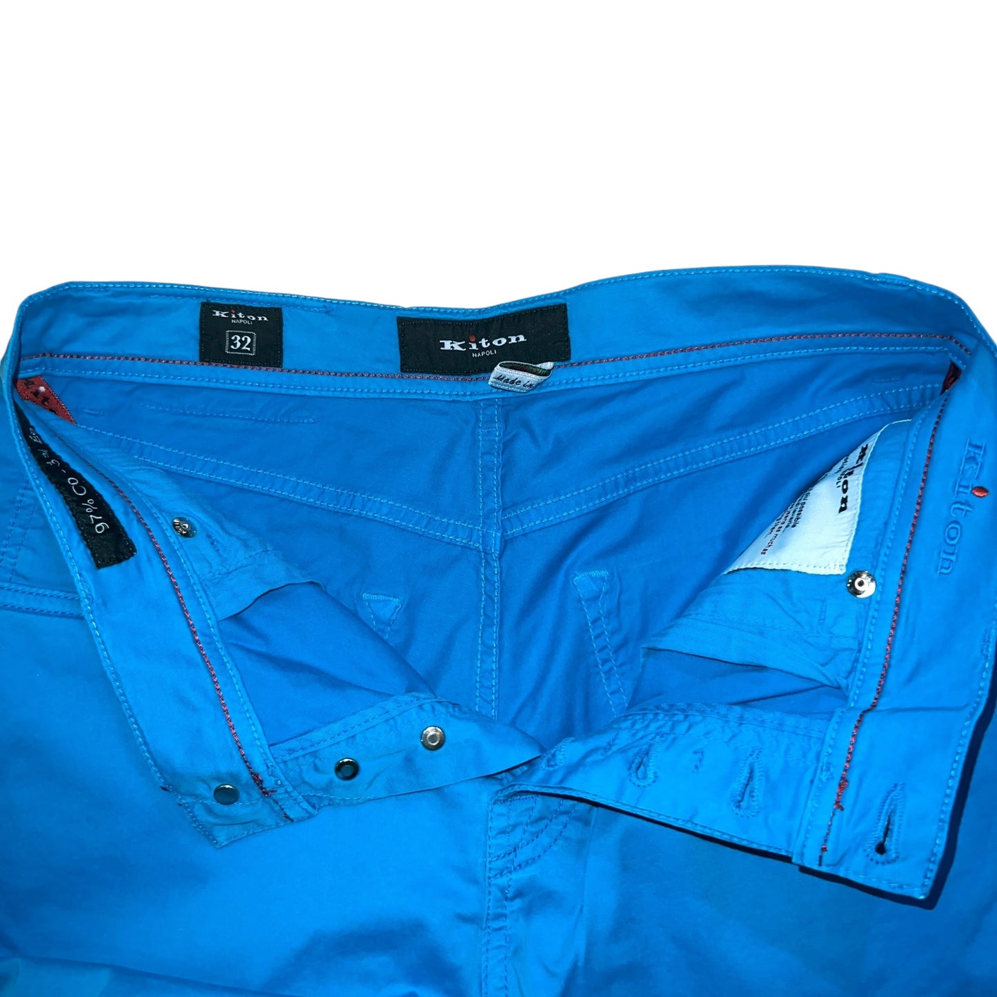 19万 新品 Kiton 総手縫い スカイブルー 5ポケット パンツ 32