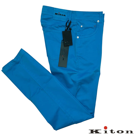 19万 新品 Kiton 総手縫い スカイブルー 5ポケット パンツ 32