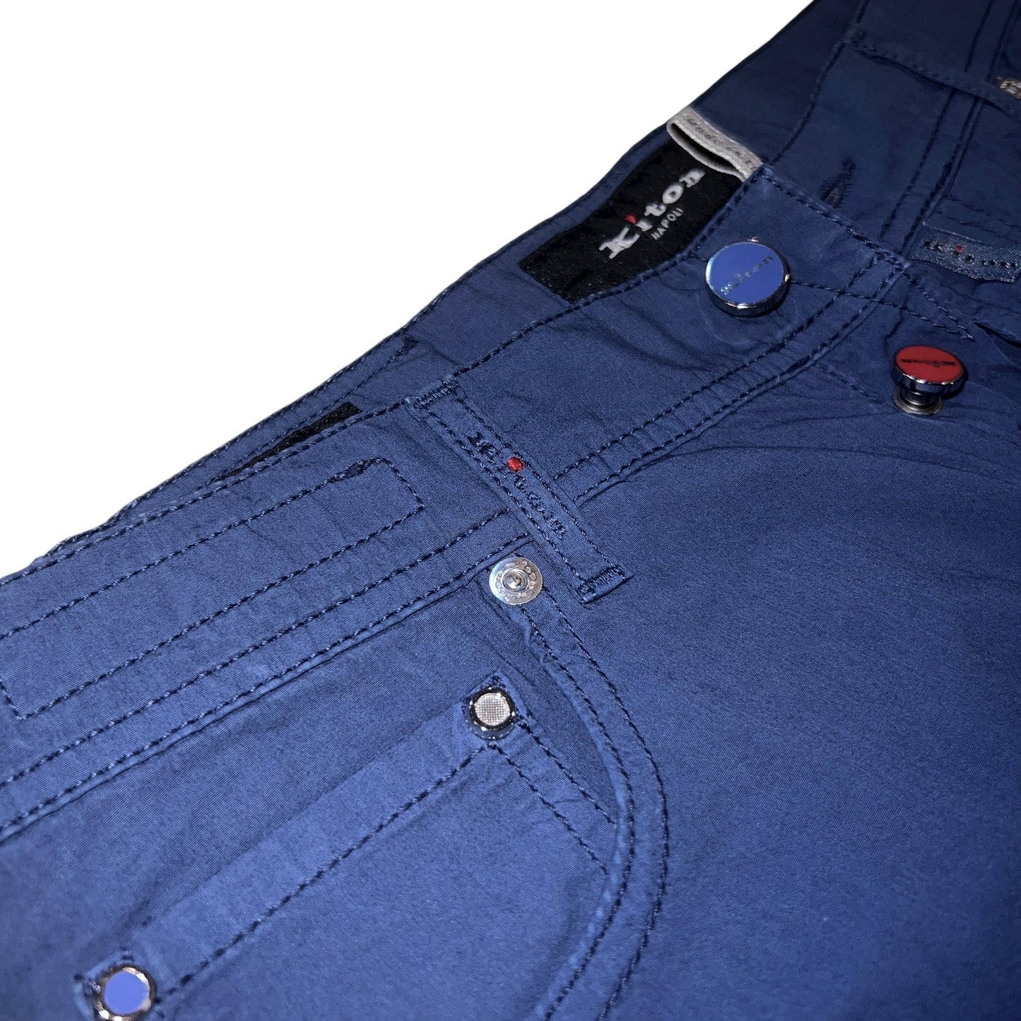19万 新品 Kiton 総手縫い 鉄青グレーブルー 5ポケ パンツ 32