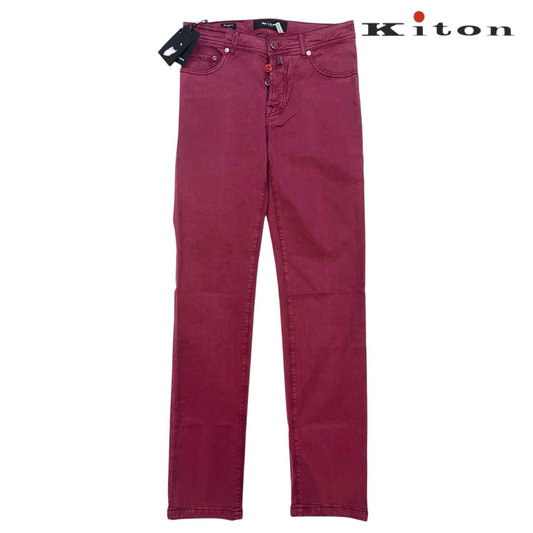 RRP$1450[new] Kiton Lyocell cotton Washed wine red pants 31
