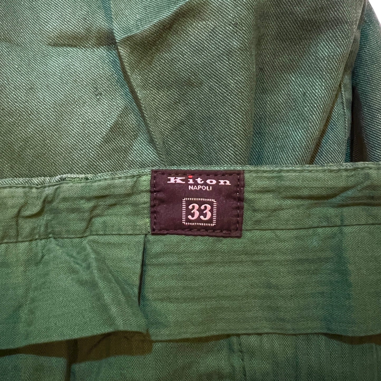 27万 新品 Kiton 総手縫い グリーン コットンリネン 5ポケット パンツ