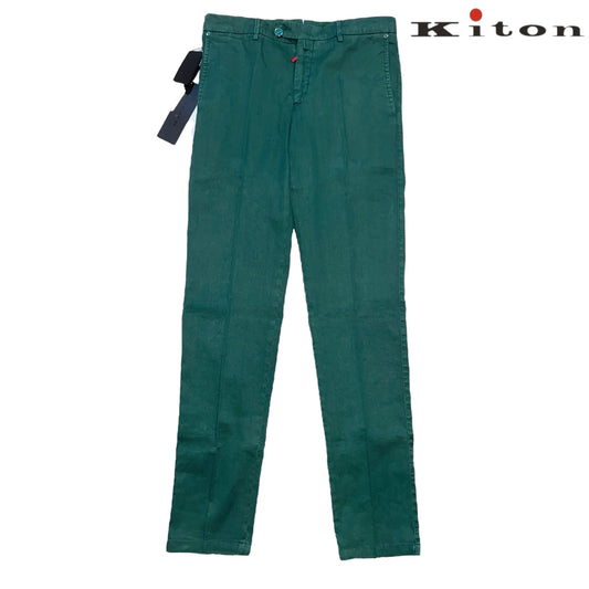 27万 新品 Kiton 総手縫い グリーン コットンリネン 5ポケット パンツ