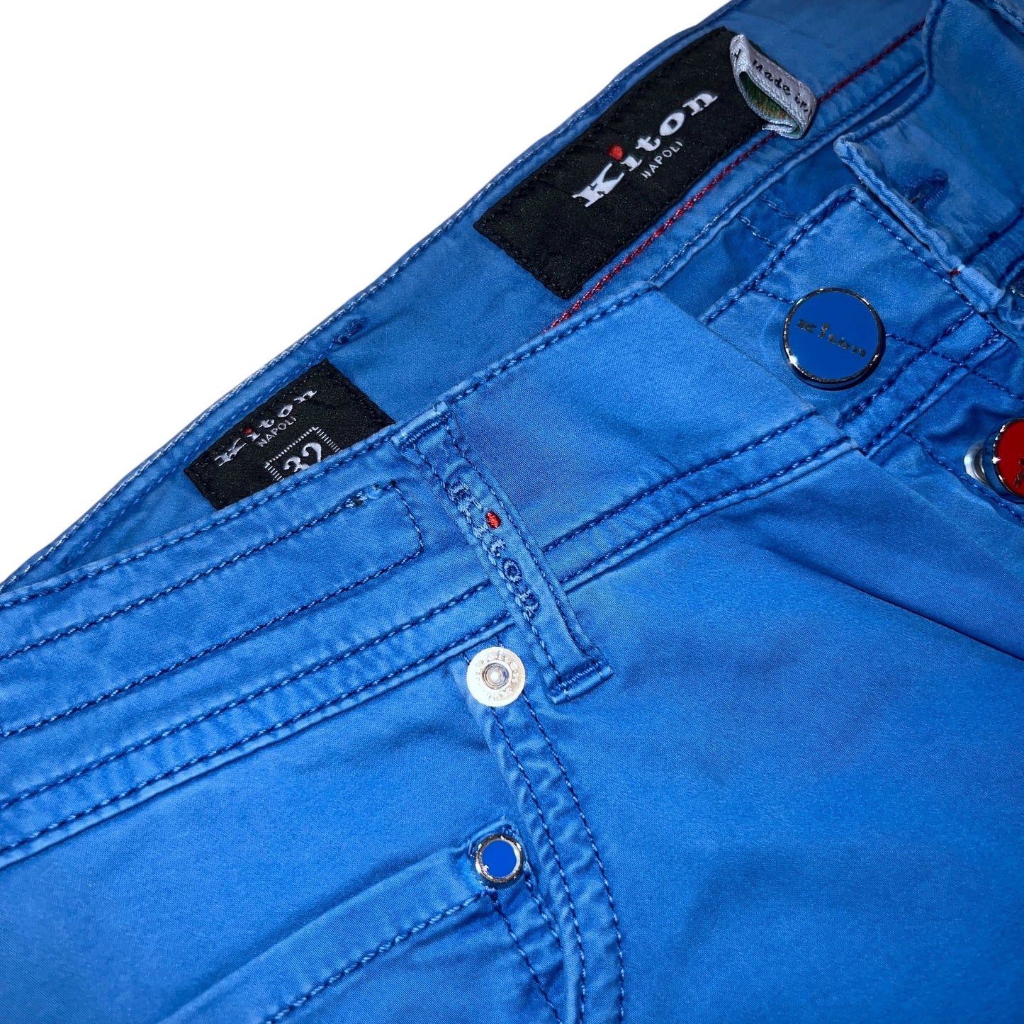 19万 新品 Kiton 総手縫い ウォッシュドスカイエメラルド パンツ 32