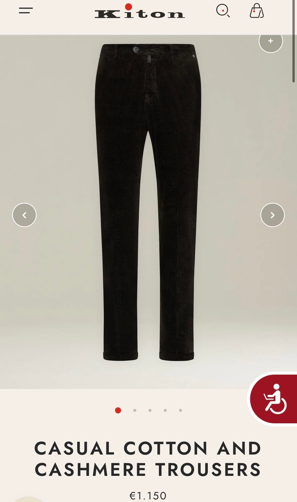 22万 新品 Kiton 総手縫い コーデュロイ パンツ 黒グレー 32