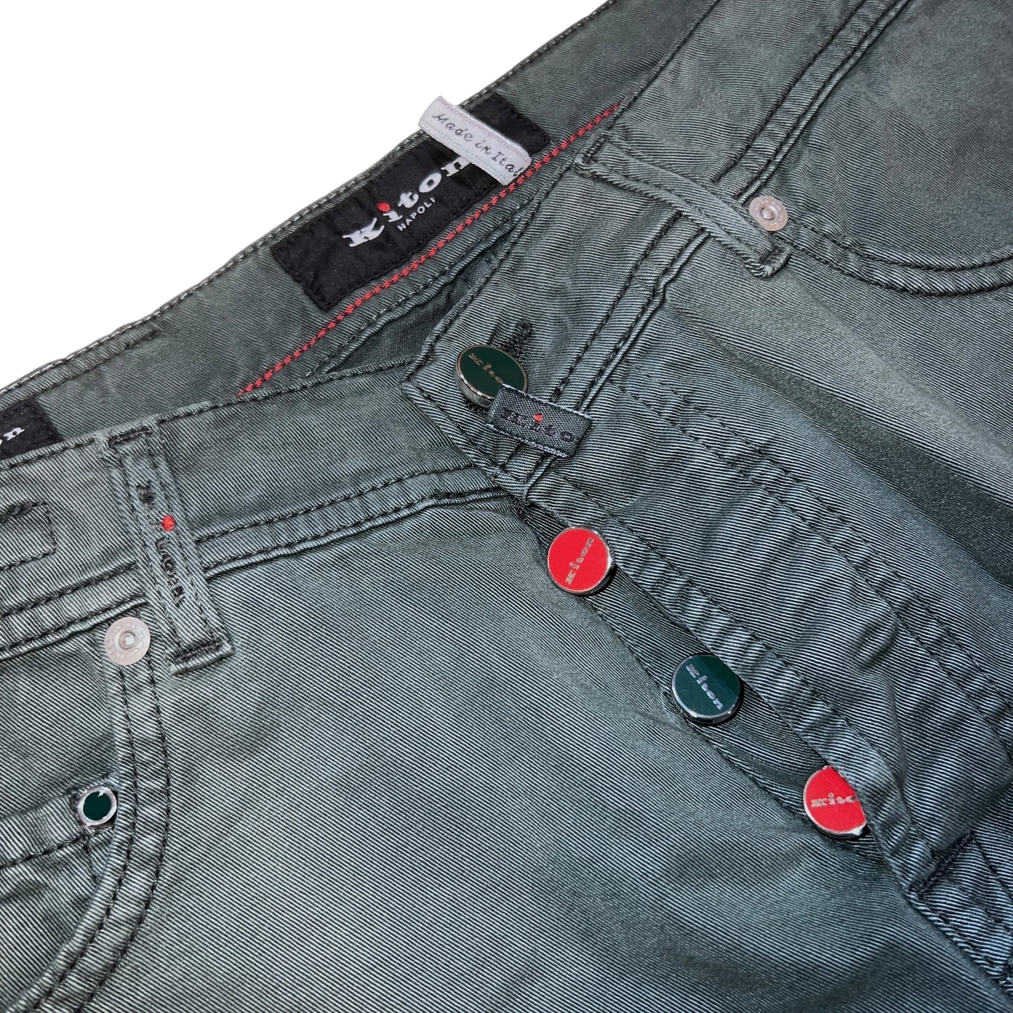 19万 新品 Kiton 総手縫い グリーングレー リヨセル 5ポケット パンツ