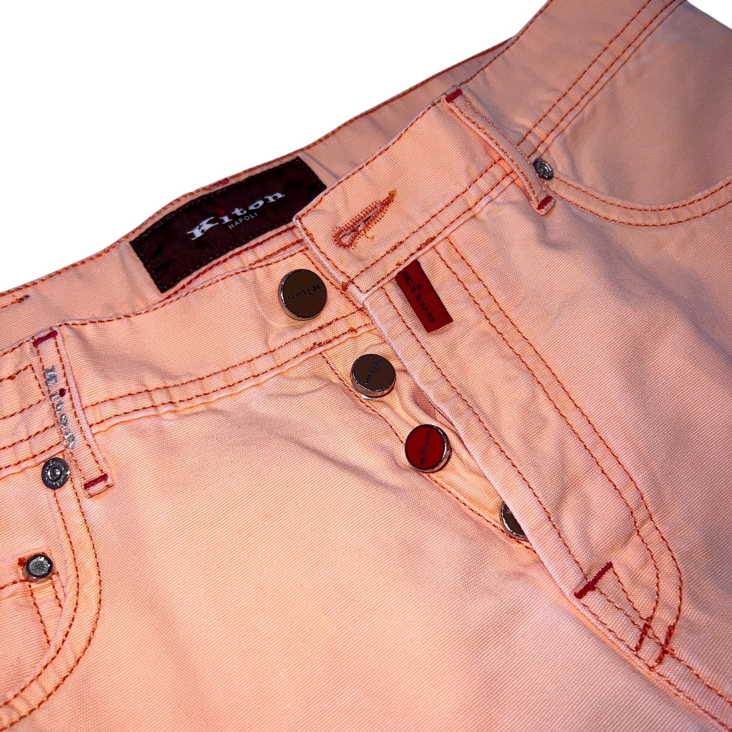 19万 新品 Kiton 総手縫い ダンガリー オレンジ デニム パンツ 32
