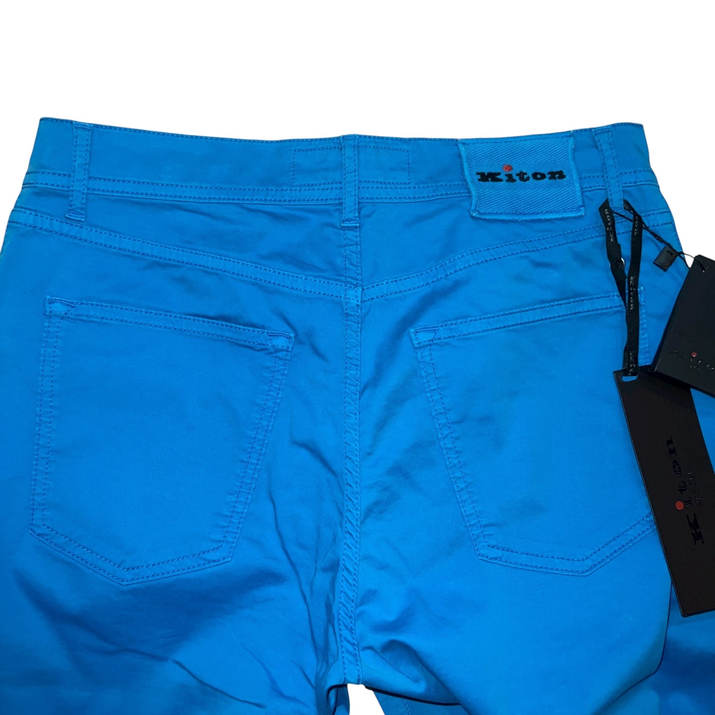 19万 新品 Kiton 総手縫い スカイブルー 5ポケット パンツ 32