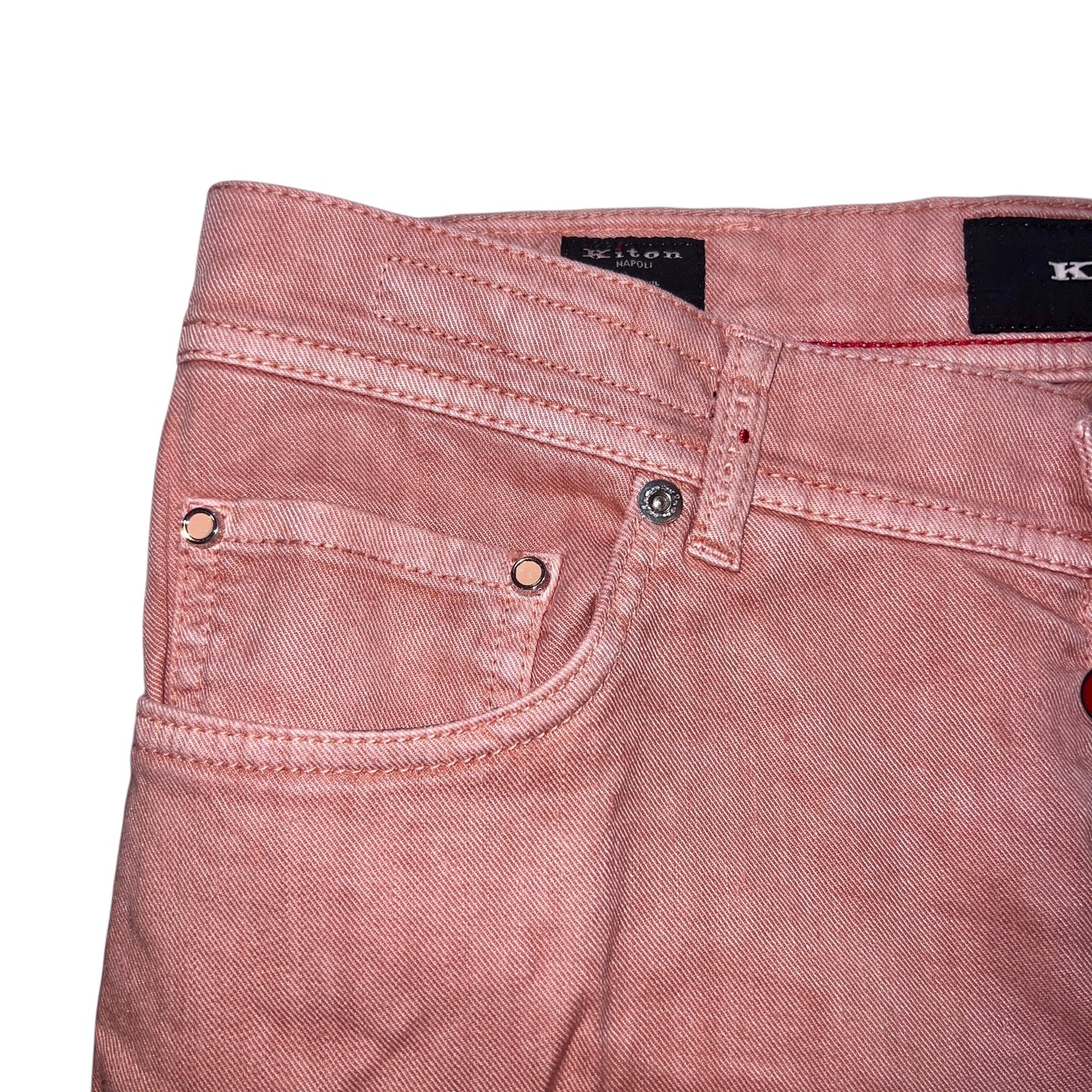 20万 新品 Kiton 総手縫い コーラルピンク 5ポケット パンツ 32