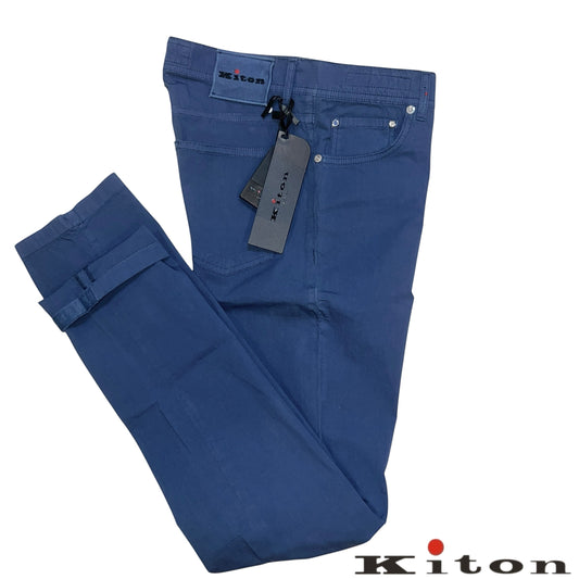 19万 新品 Kiton 総手縫い 鉄青グレーブルー 5ポケ パンツ 32