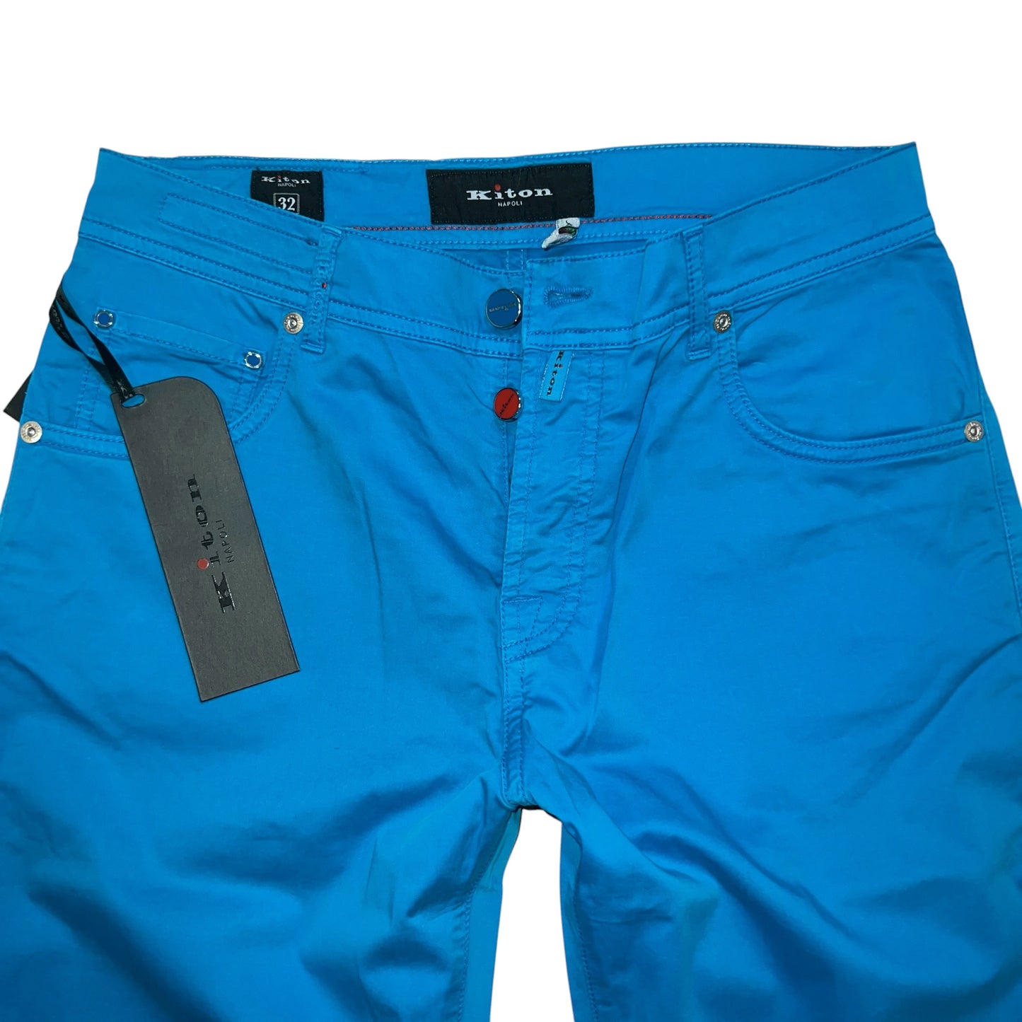 19万 新品 Kiton 総手縫い スカイブルー 5ポケット パンツ 32