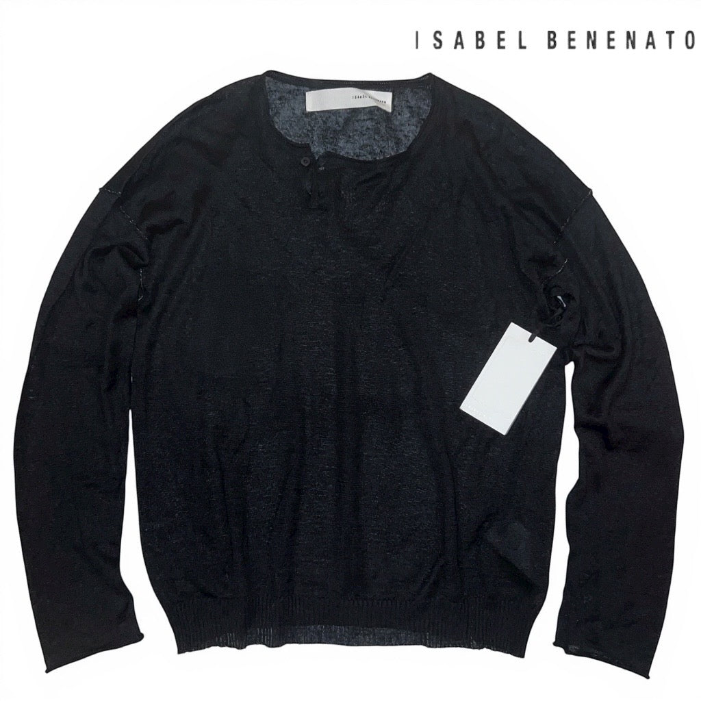 9万 新品 ISABEL BENENATO ITALY 麻 ヘンリー ニット 黒