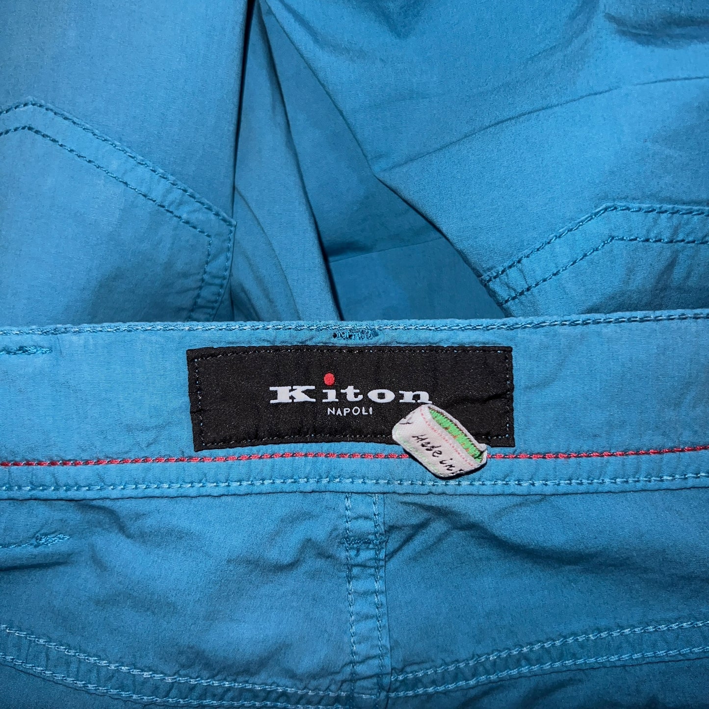 19万 新品 Kiton 総手縫い ブルーペトロレウム 5ポケット パンツ 32