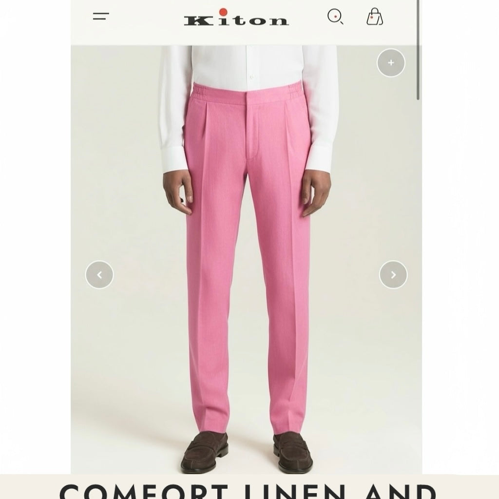 27万 新品 Kiton 総手縫い ウール100% ピンク 5ポケット パンツ 32