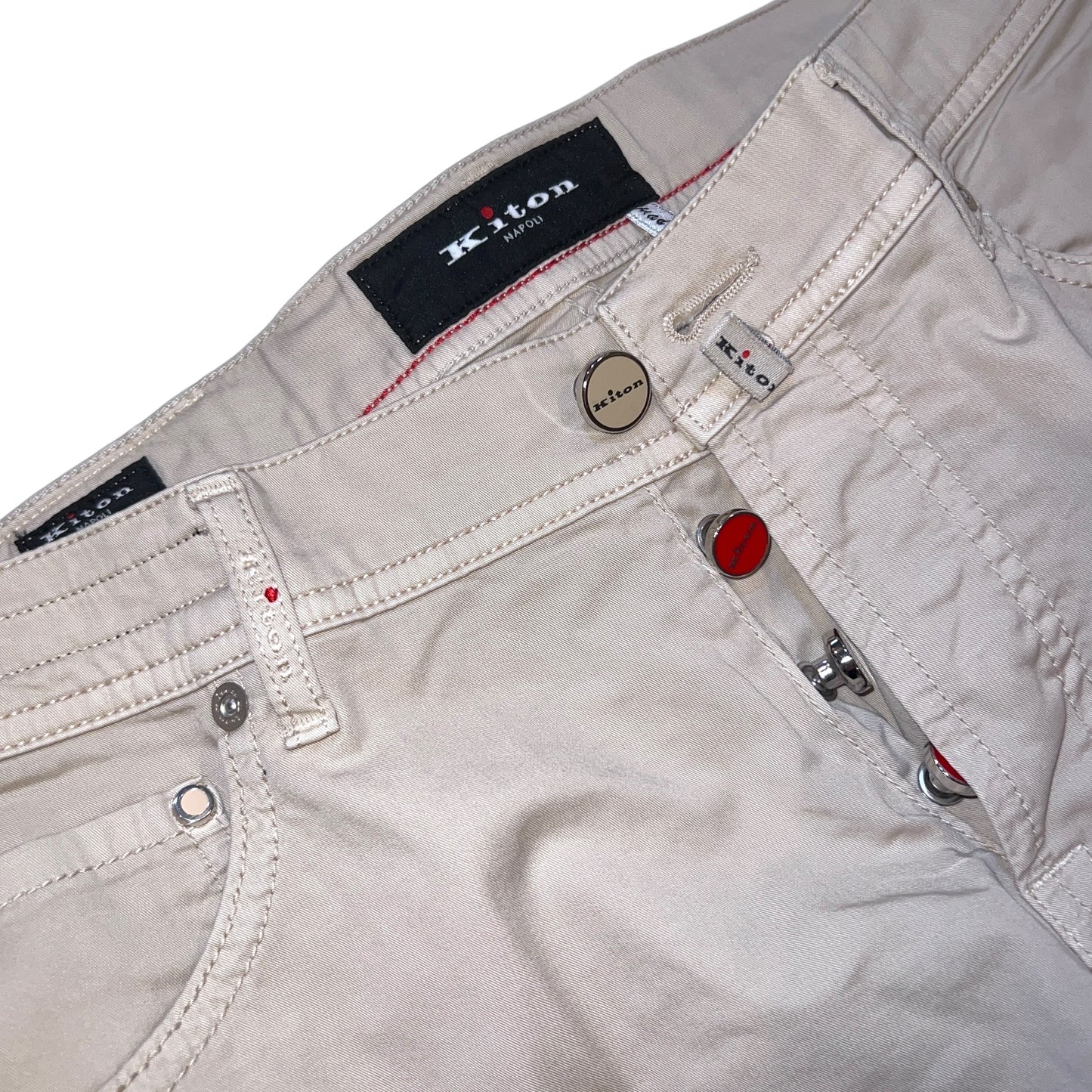 19万 新品 Kiton 総手縫い ウォッシュド グレージュ パンツ 32
