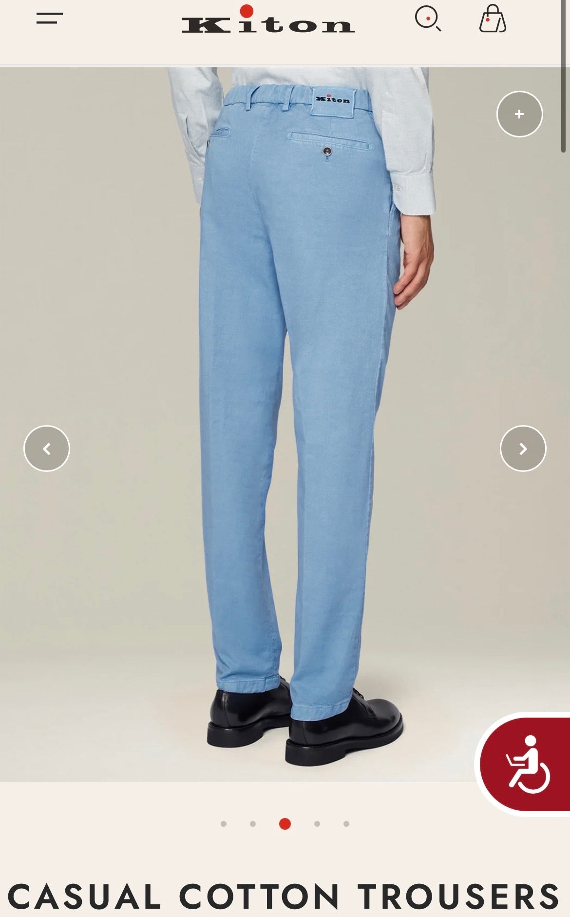 22万 新品 Kiton 総手縫い シルク スカイブルー チノ パンツ 32