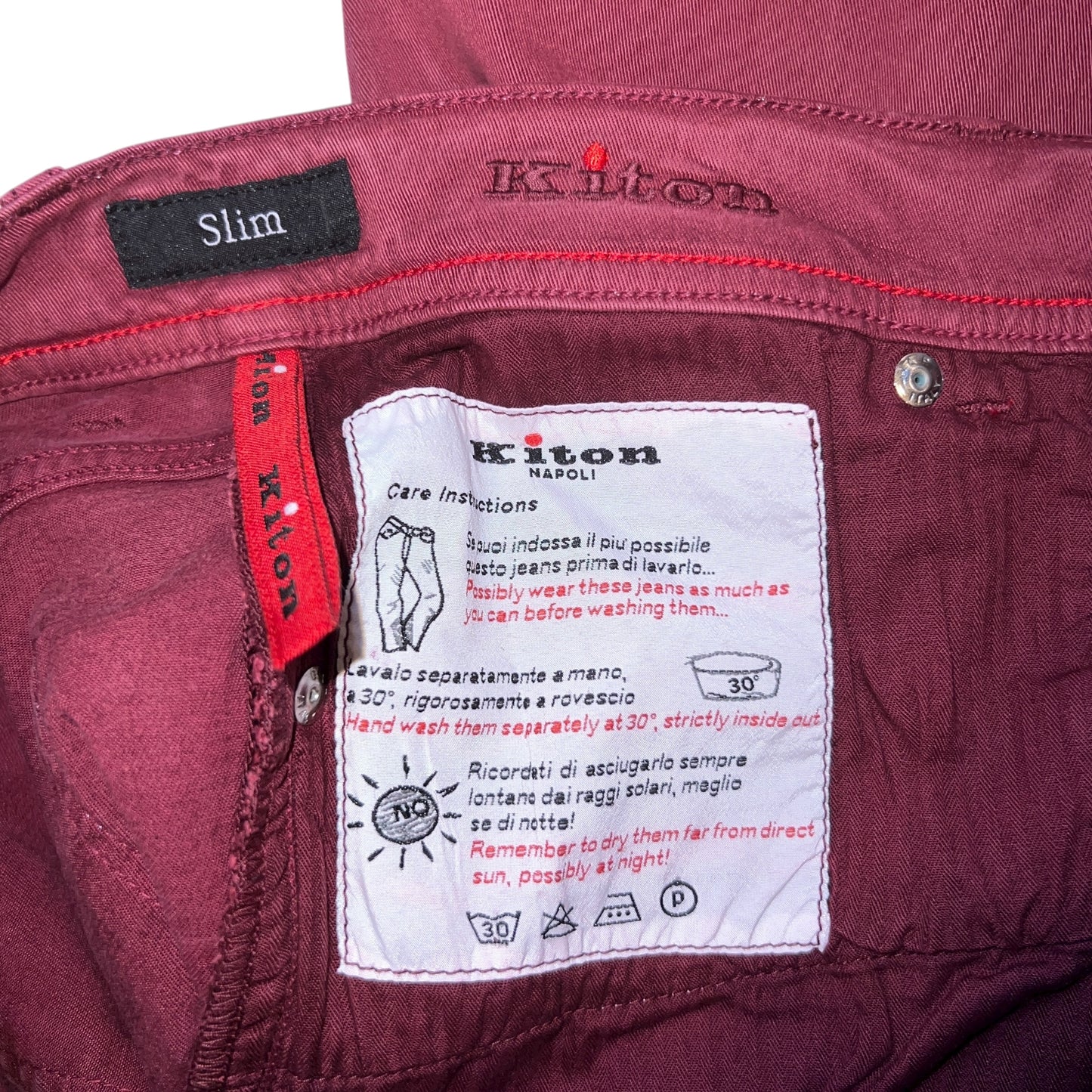 RRP$1450[new] Kiton Lyocell cotton Washed wine red pants 31