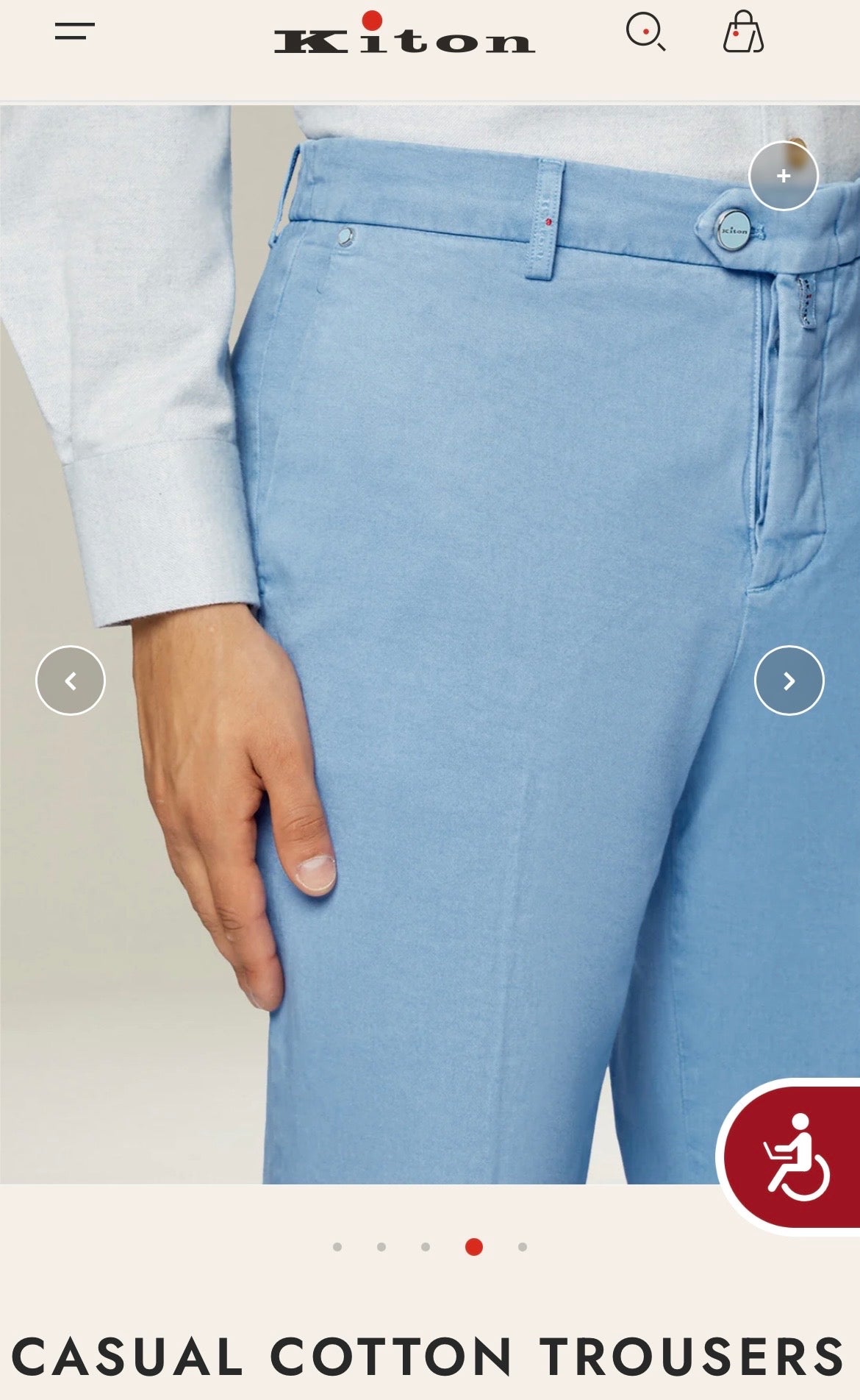 22万 新品 Kiton 総手縫い シルク スカイブルー チノ パンツ 32