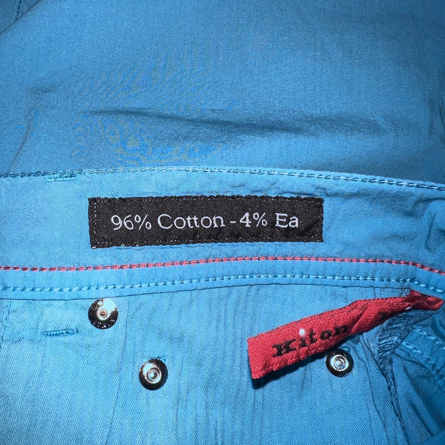 19万 新品 Kiton 総手縫い ブルーペトロレウム 5ポケット パンツ 32