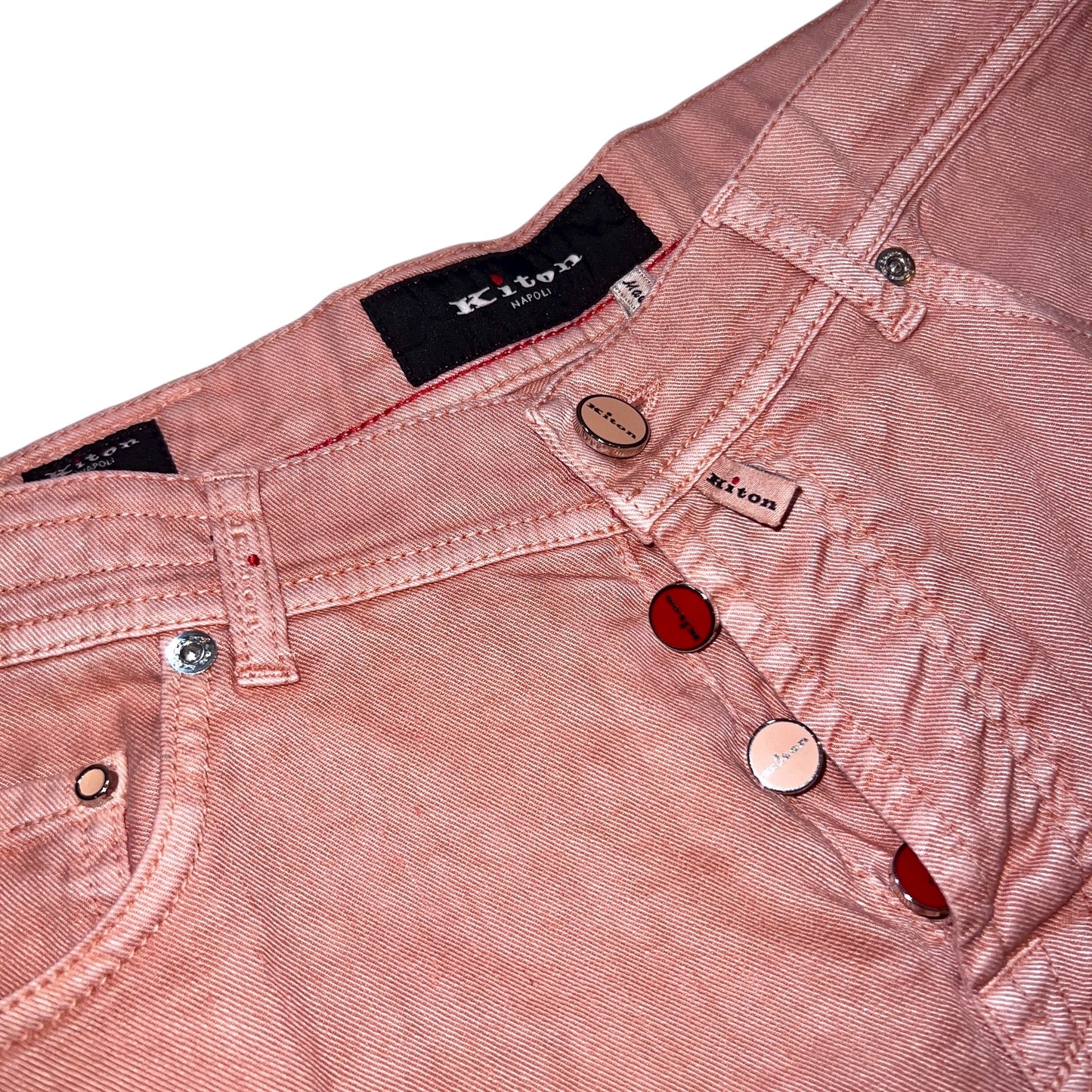20万 新品 Kiton 総手縫い コーラルピンク 5ポケット パンツ 32