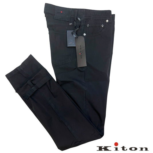 19万 新品 Kiton 総手縫い 超定番 ブラック 5ポケ パンツ 32