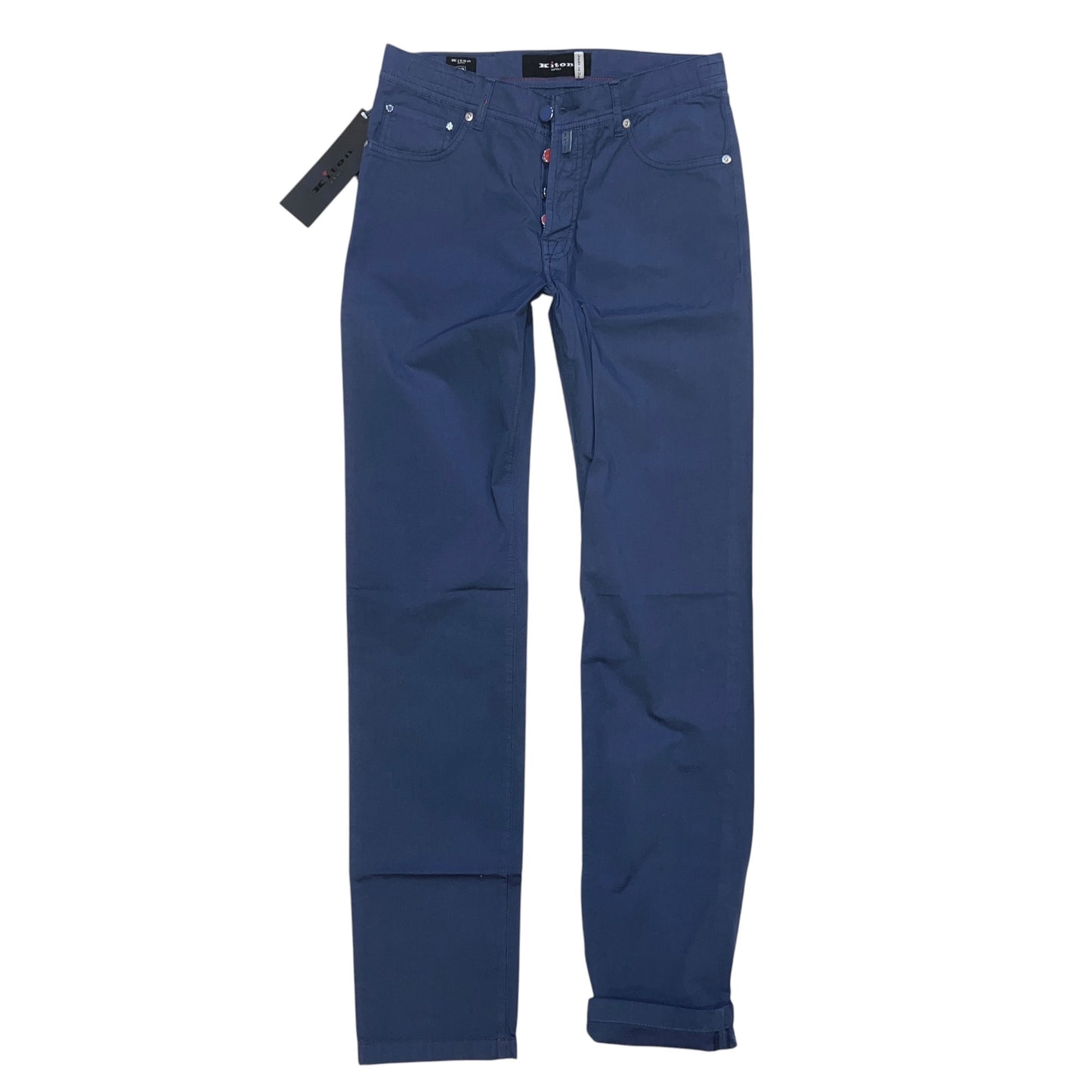 19万 新品 Kiton 総手縫い 鉄青グレーブルー 5ポケ パンツ 32