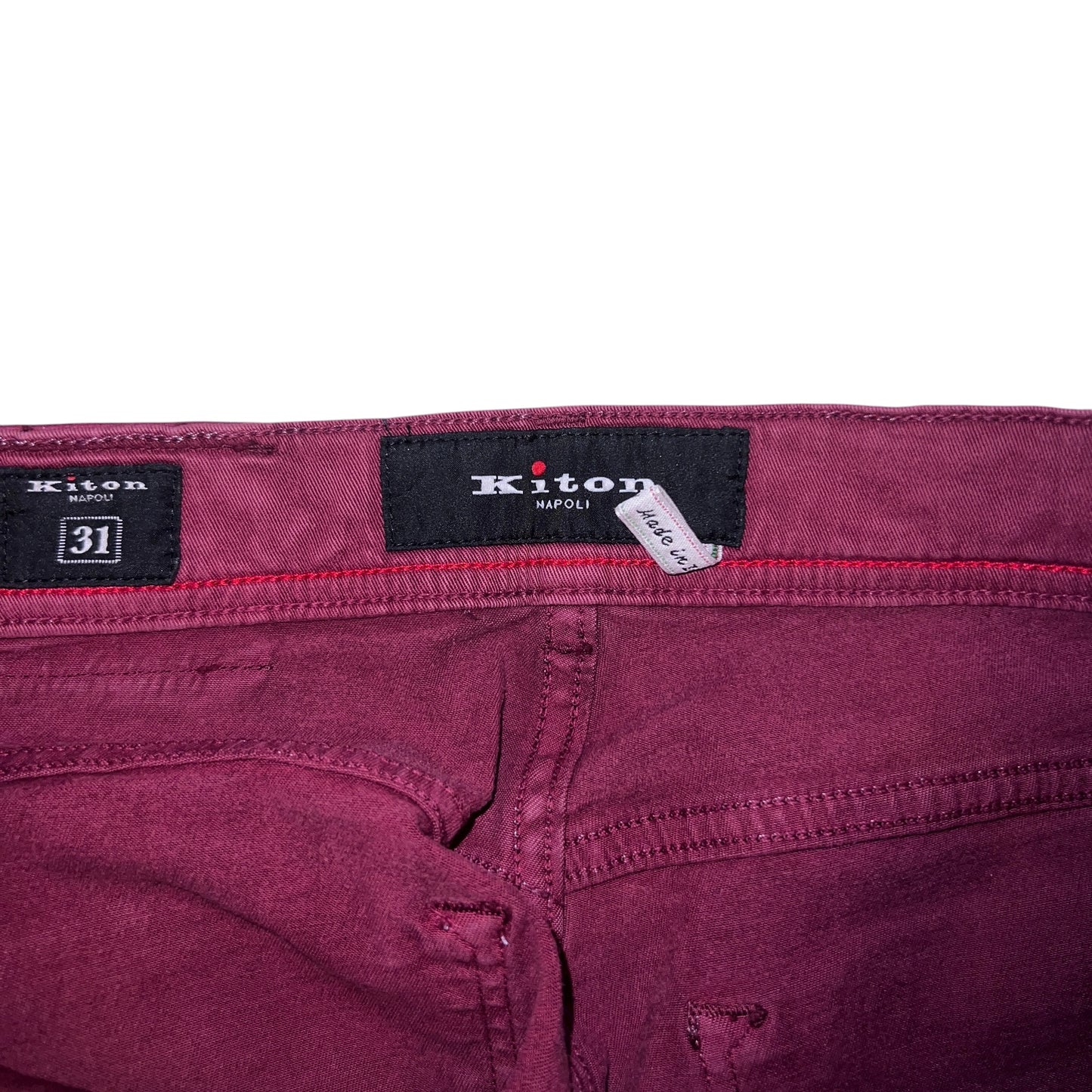 RRP$1450[new] Kiton Lyocell cotton Washed wine red pants 31