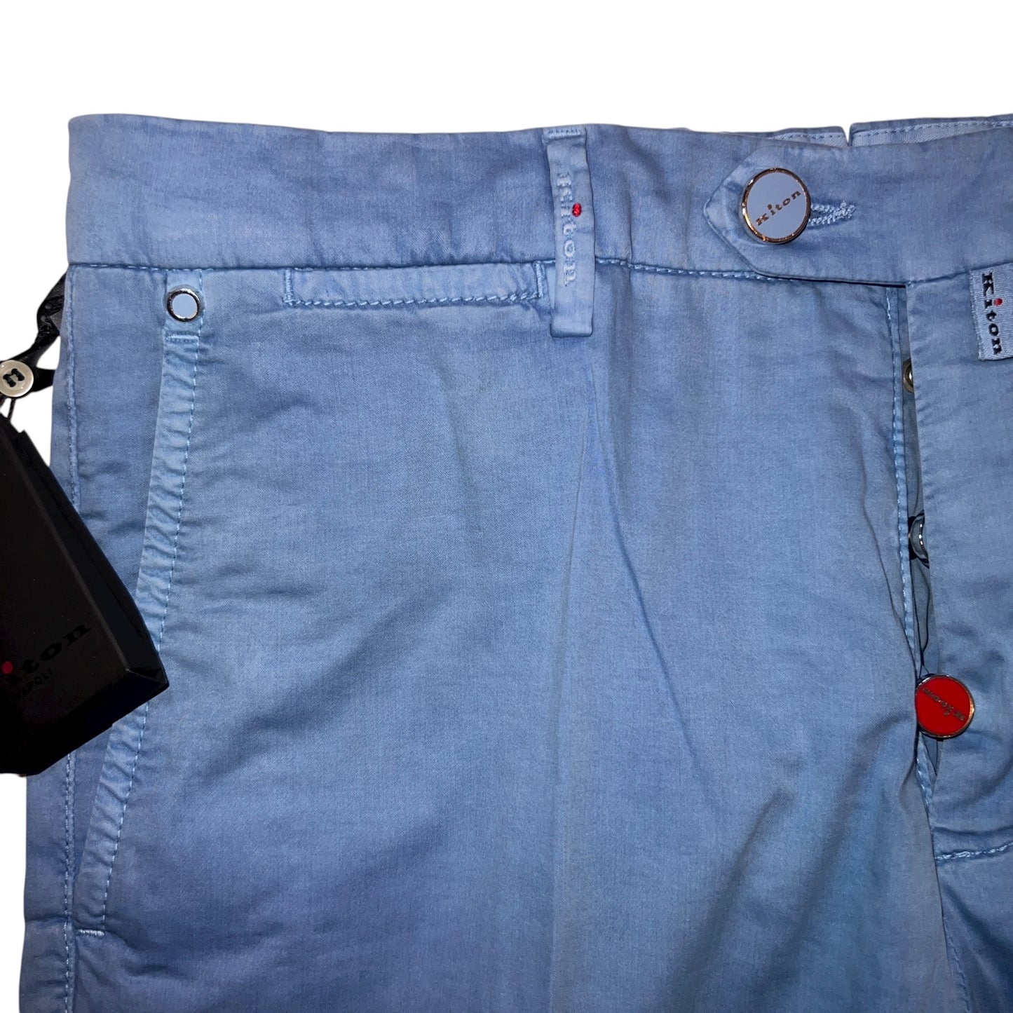 22万 新品 Kiton 総手縫い シルク スカイブルー チノ パンツ 32