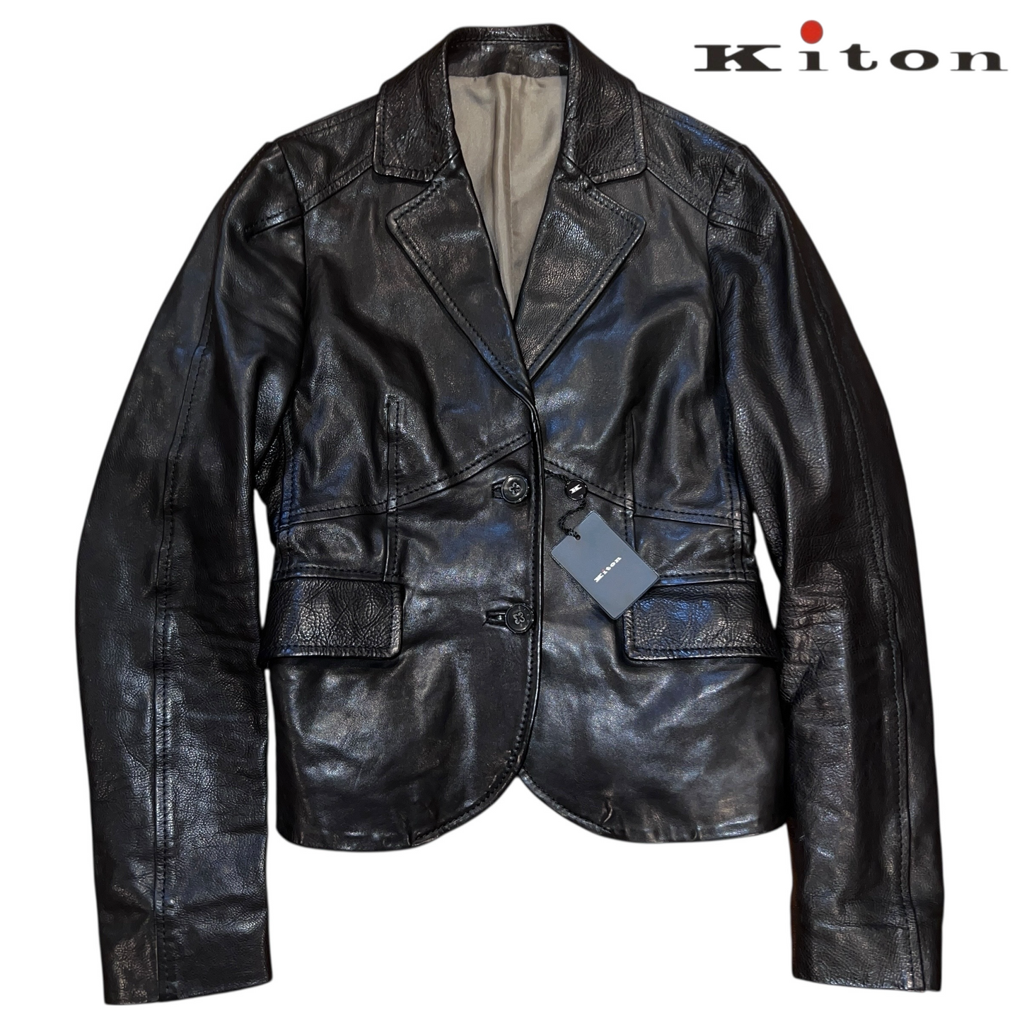 RRP$11000 Kiton Italy Leather Tailor Jacket Black 38
