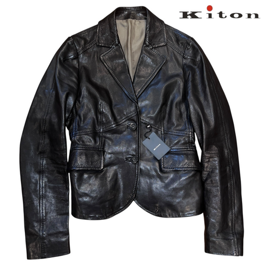 RRP$11000 Kiton Italy Leather Tailor Jacket Black 38