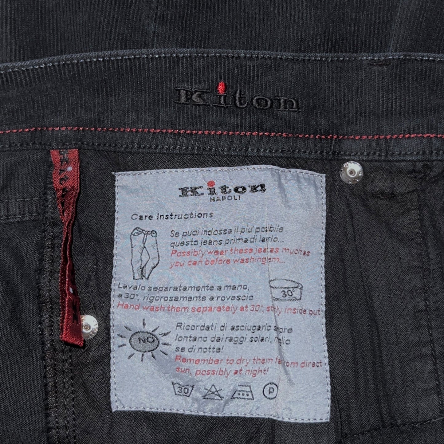 21万 新品 Kiton 総手縫い 細コーデュロイ 5ポケット パンツ 青 32