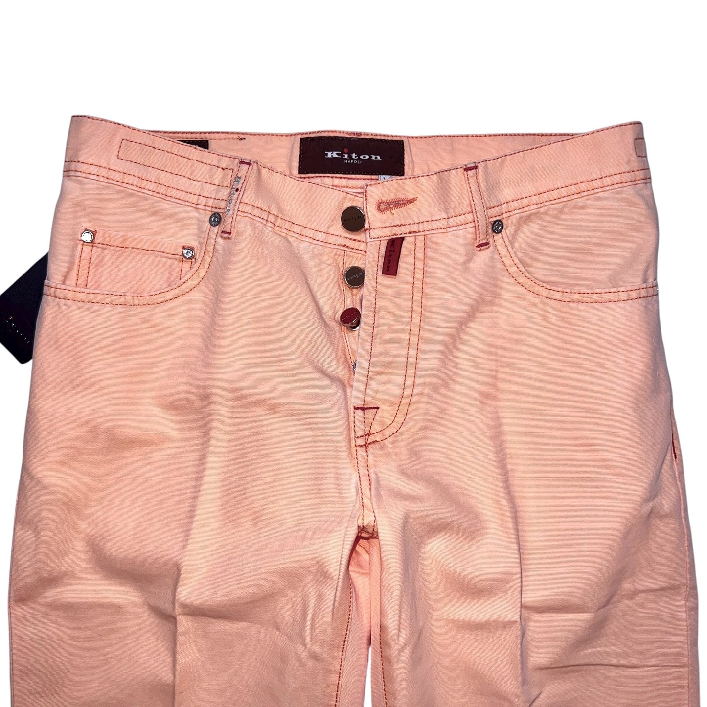 19万 新品 Kiton 総手縫い ダンガリー オレンジ デニム パンツ 32