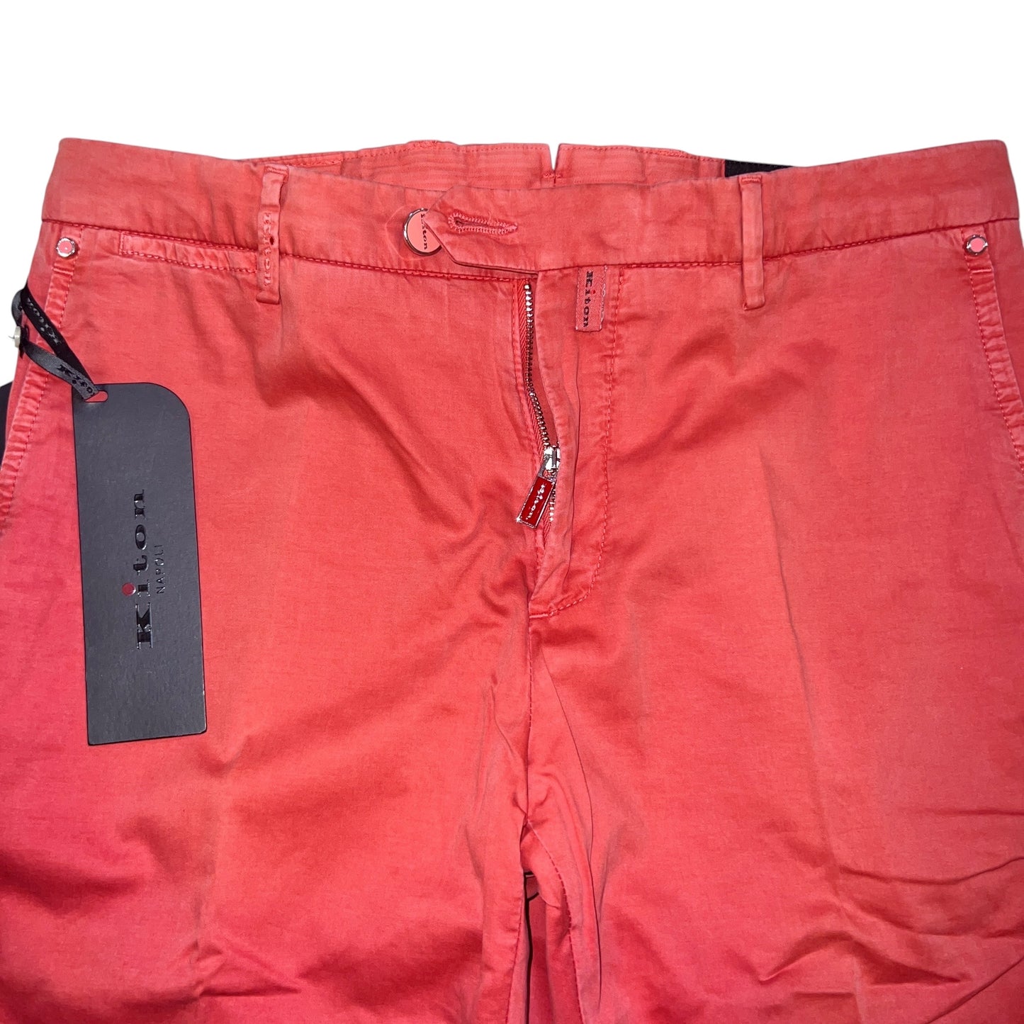22万 新品 Kiton 総手縫い シルク ウォッシュドコーラル パンツ 32