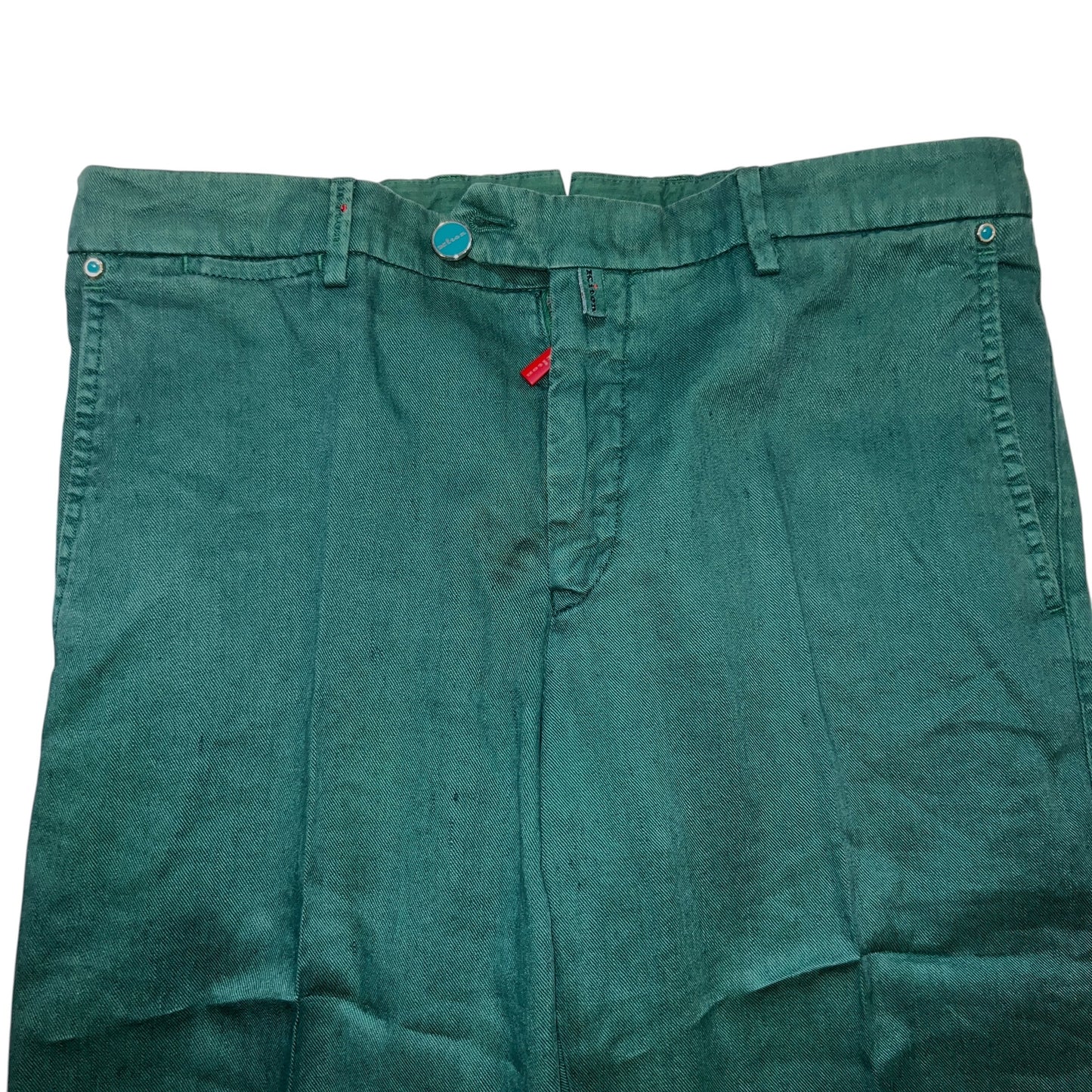 27万 新品 Kiton 総手縫い グリーン コットンリネン 5ポケット パンツ