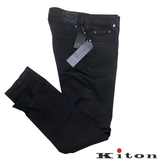 19万 新品 Kiton 総手縫い ワンウォッシュ ブラック パンツ 32