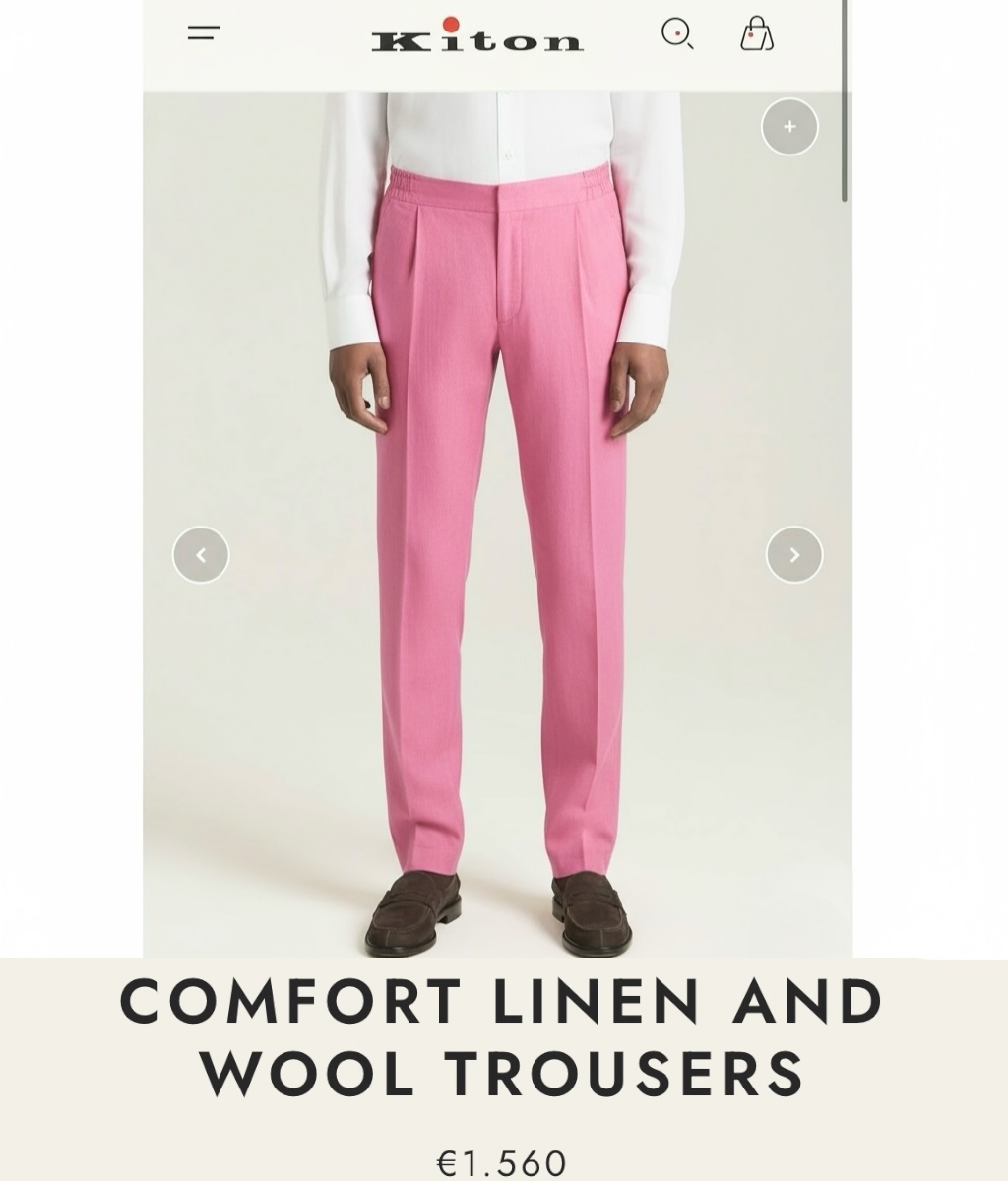 27万 新品 Kiton 総手縫い ウール100% ピンク 5ポケット パンツ 32