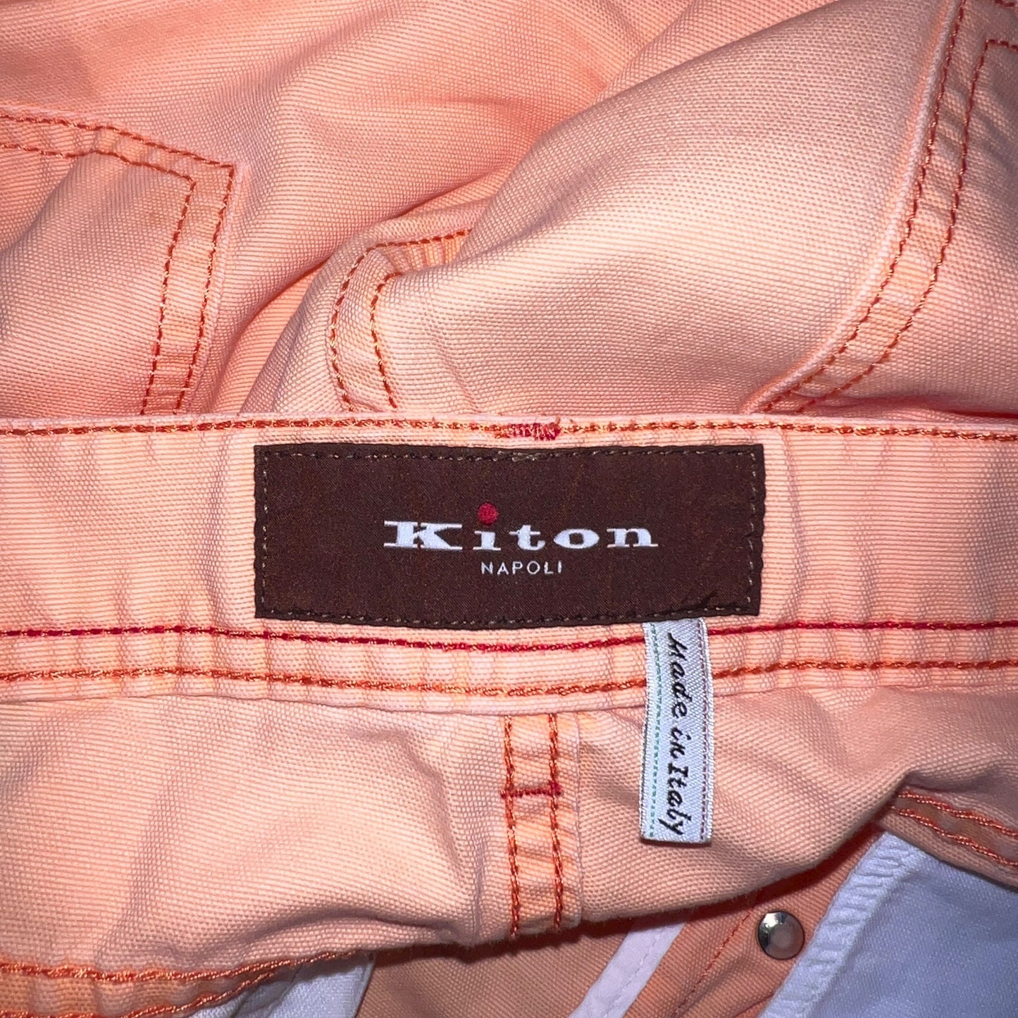 19万 新品 Kiton 総手縫い ダンガリー オレンジ デニム パンツ 32