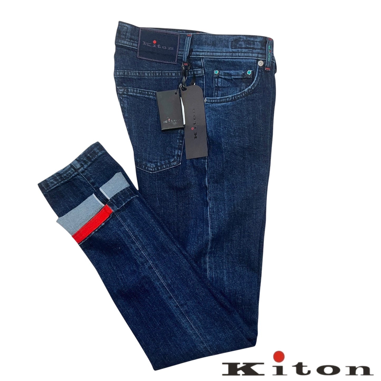 18万 新品 Kiton 総手縫い インディゴ デニム パンツ 30