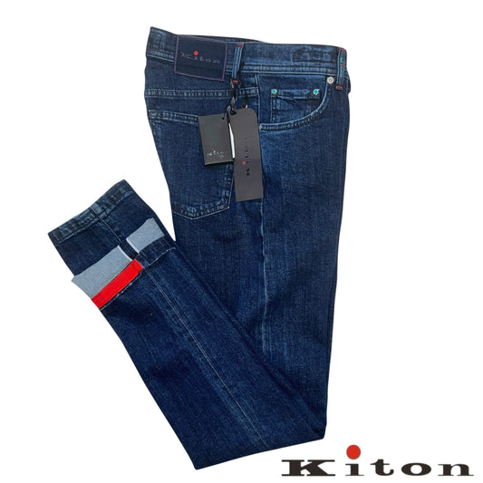 18万 新品 Kiton 総手縫い インディゴ デニム パンツ 30