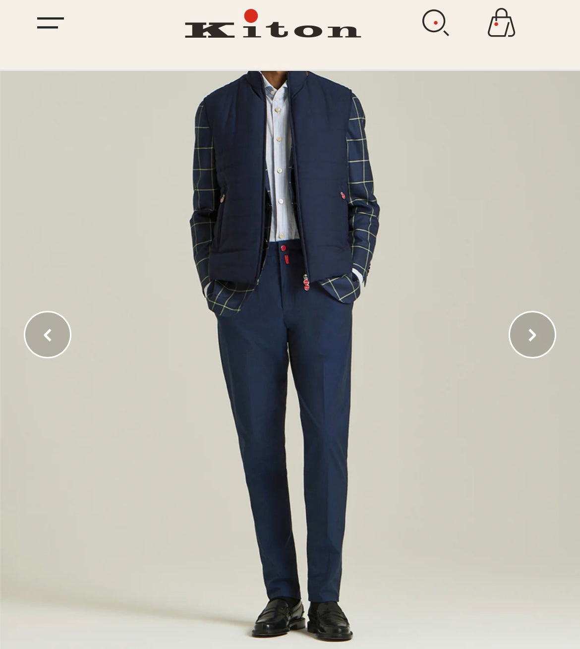 19万 新品 Kiton 総手縫い 洗い ダークブルー チノ パンツ 32