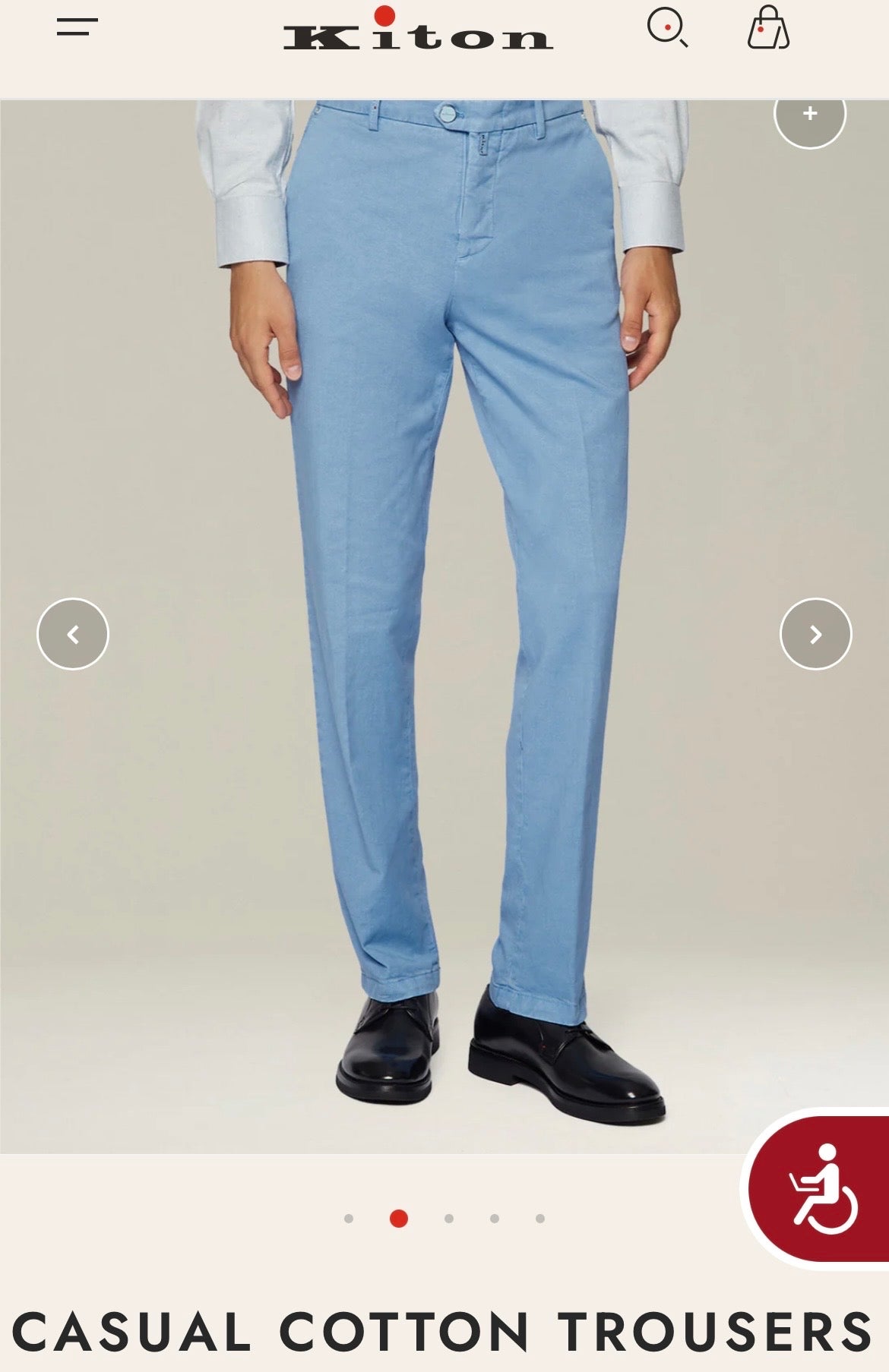 22万 新品 Kiton 総手縫い シルク スカイブルー チノ パンツ 32