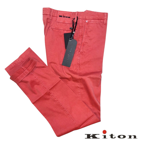 22万 新品 Kiton 総手縫い シルク ウォッシュドコーラル パンツ 32