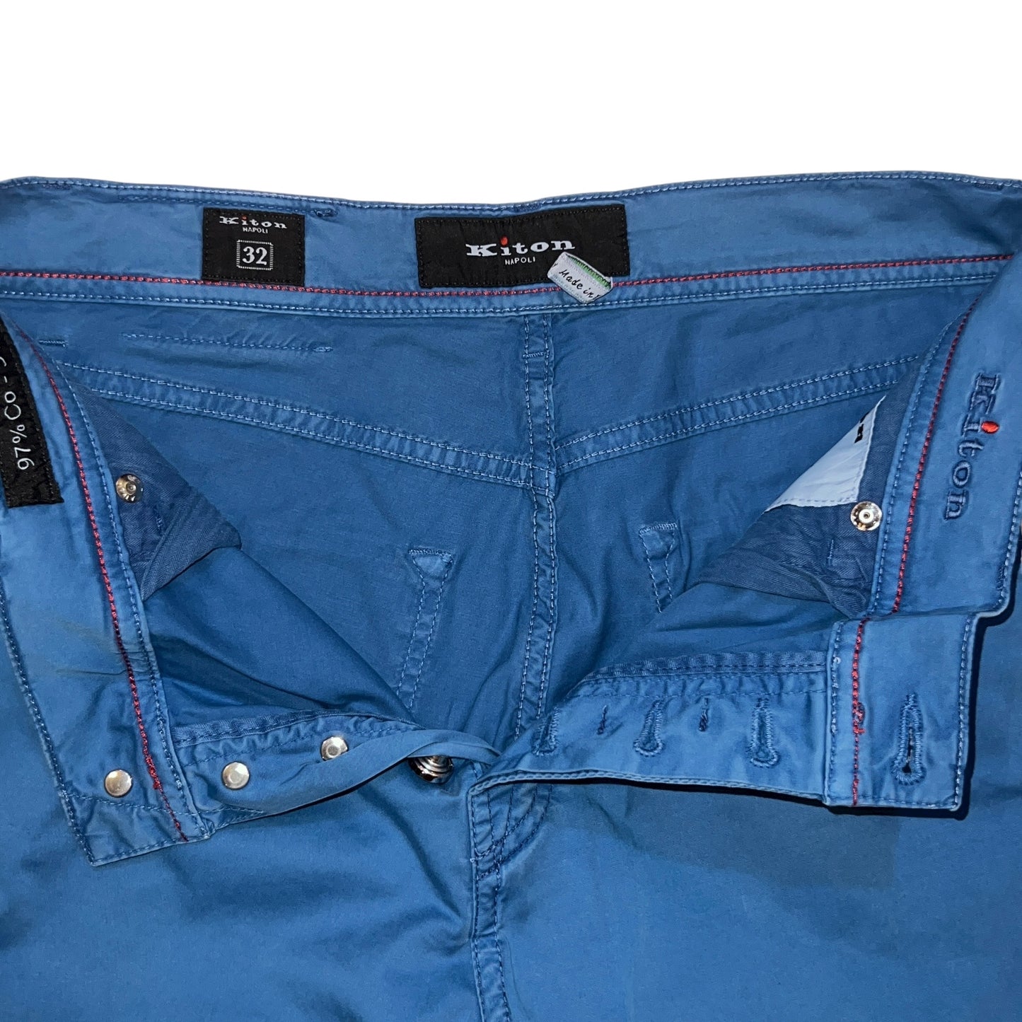 19万 新品 Kiton 総手縫い ウォッシュドスカイエメラルド パンツ 32